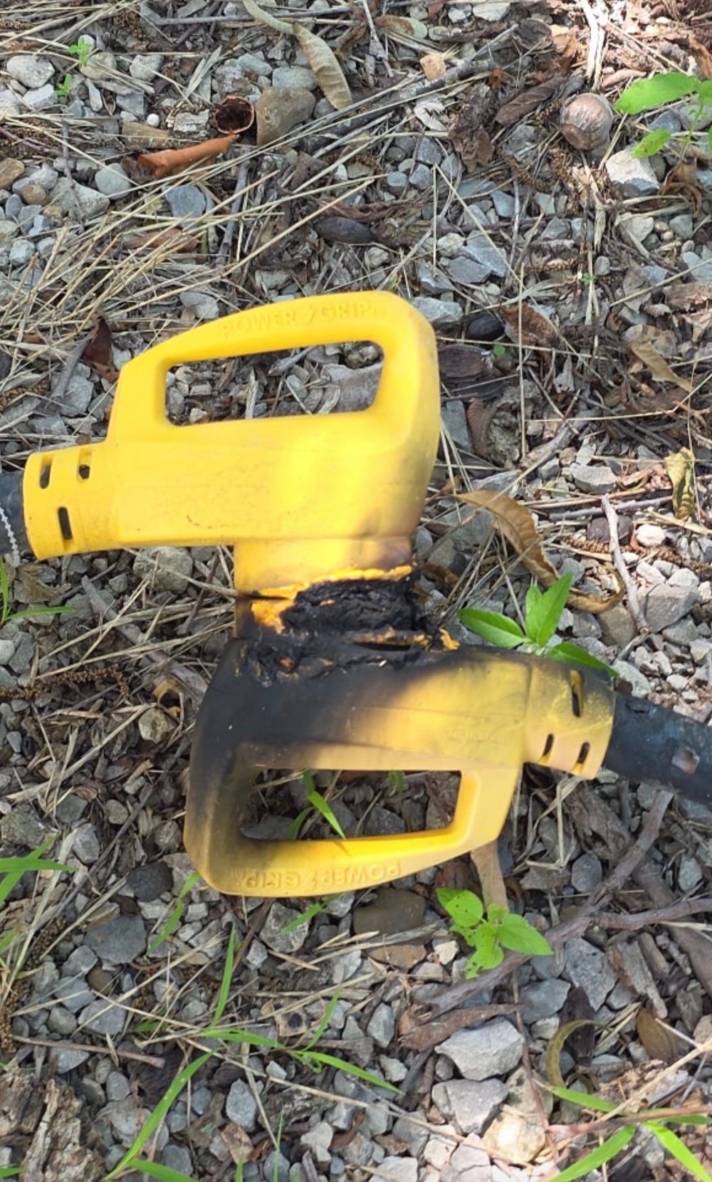 Close-up of the fused 50 amp plug after a lightning strike